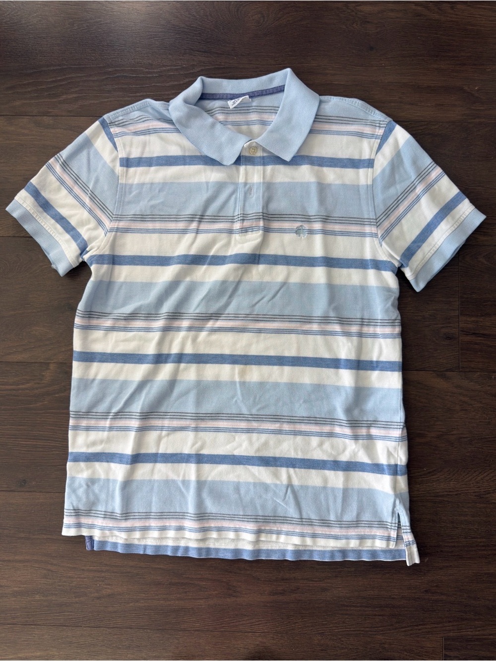 Brooks Brothers Polo Shirt Men’s Large Blue White Pink Striped Slim Fit